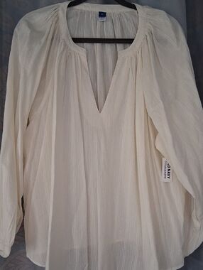 NWT Old Navy Cream Textured Peasant Tunic Shirt 2X